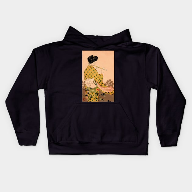 Geisha melody - vintage japanese art Kids Hoodie by geekmethat